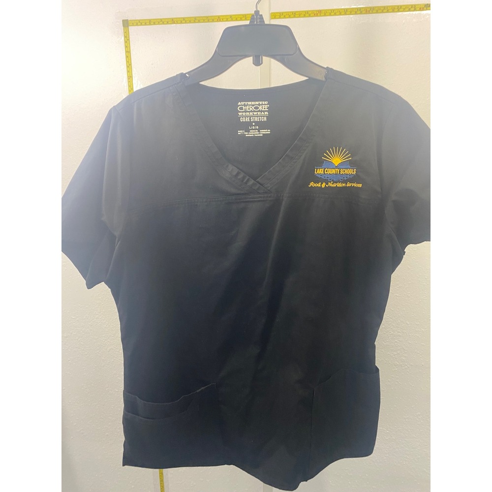 Cherokee Workwear Core Stretch Scrub Top Black Lake County Schools Food Large